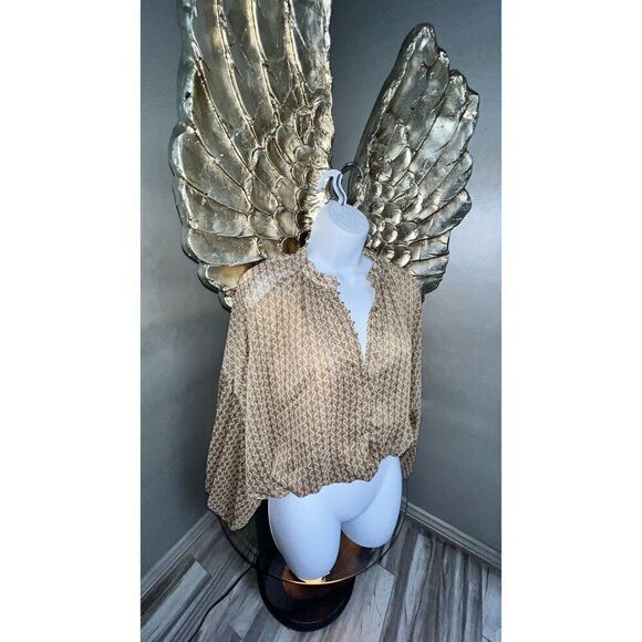 Kourt Long Sleeve Button-Down Shimmer Cream/Beige Blouse - Picture 5 of 16